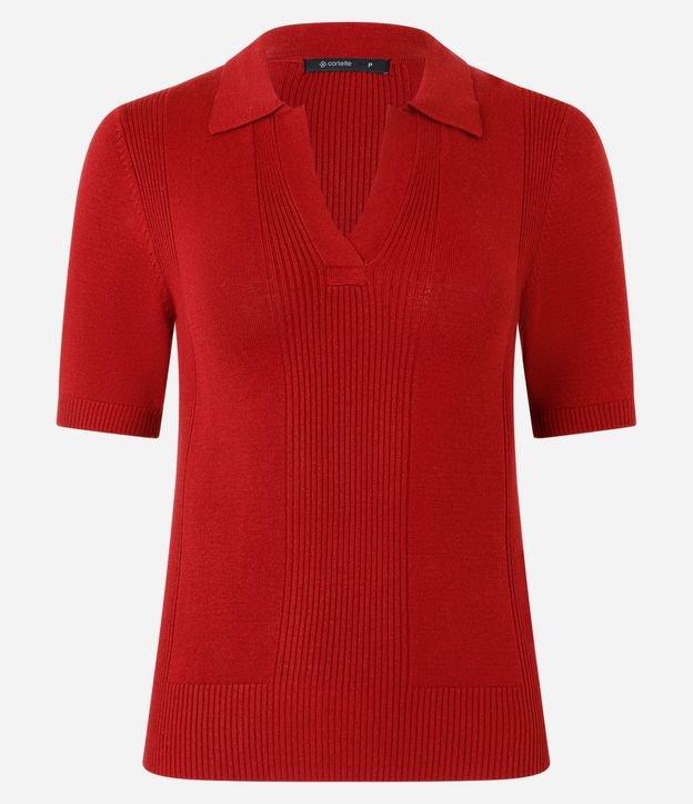 Blusa em Tricô Canelado com Gola Polo - 1