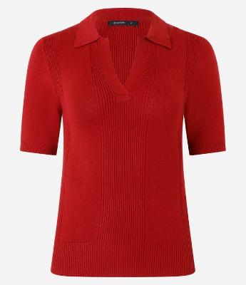 Blusa em Tricô Canelado com Gola Polo