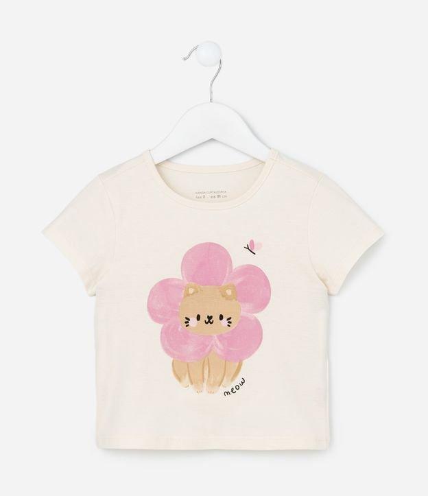 Blusa Infantil com Estampa Gatinho e Flor - Tam 1 a 5 Anos - 1
