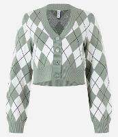 Cardigan Cropped em Tricô Xadrez Argyle - 1