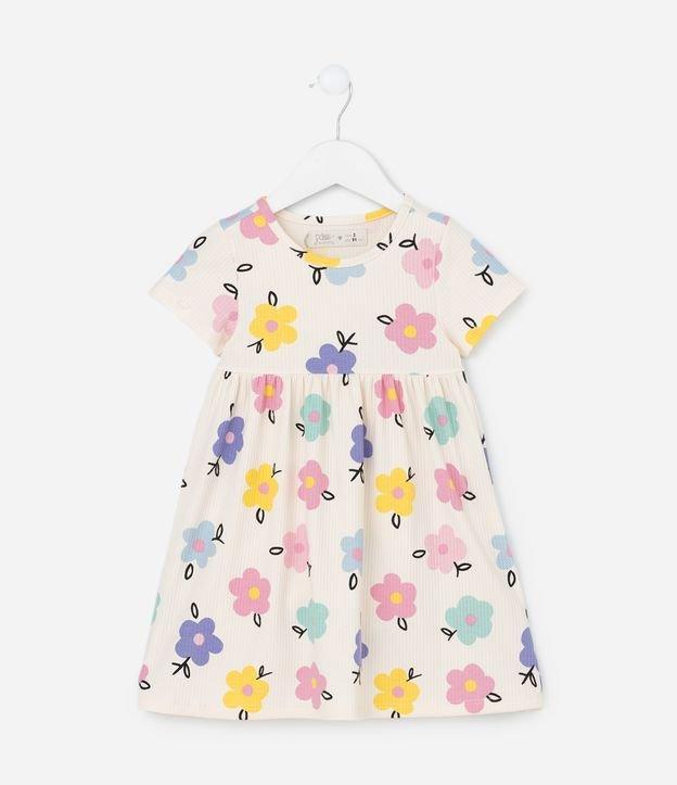 Vestido Infantil Canelado com Estampa Floral - Tam 1 a 5 Anos - 1