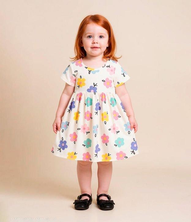 Vestido Infantil Canelado com Estampa Floral - Tam 1 a 5 Anos - 2