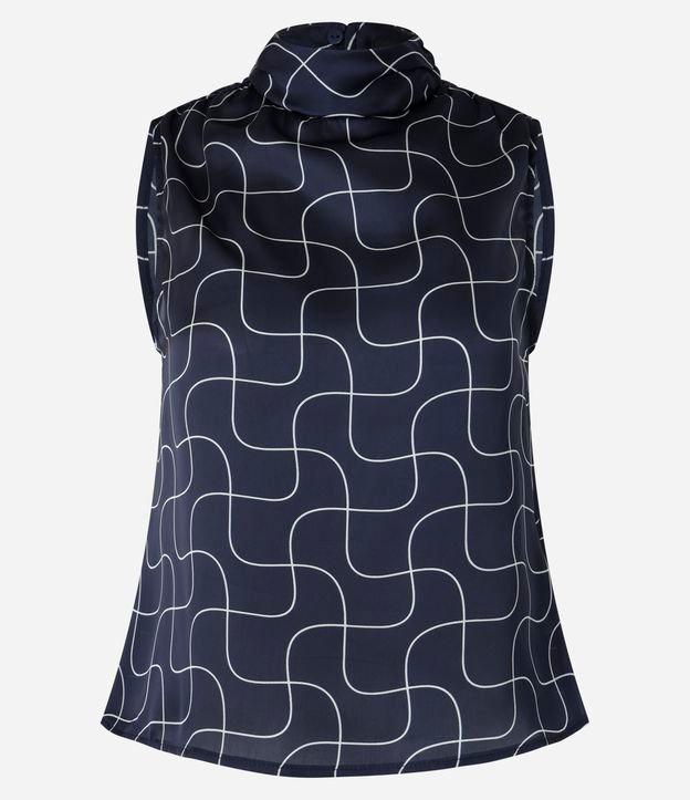 Blusa Acetinada Gola Alta com Detalhe Drapeado e Estampa Geométrica - 1