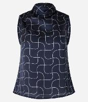 Blusa Acetinada Gola Alta com Detalhe Drapeado e Estampa Geométrica - 1