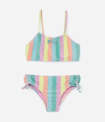 Biquíni Infantil com Proteção UV e Estampa Listras - Tam 5 a 14 Anos