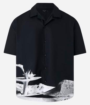 Camisa Boxy em Alfaiataria com Estampa Surrealismo na Barra