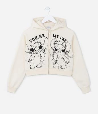 Jaqueta Curta Infantil com Estampa Angel e Stitch - Tam 7 a 14 Anos