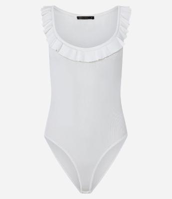 Body Sem Manga em Tricô Canelado com Babado