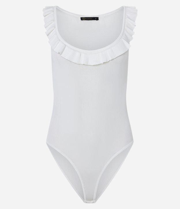 Body Sem Manga em Tricô Canelado com Babado - 1