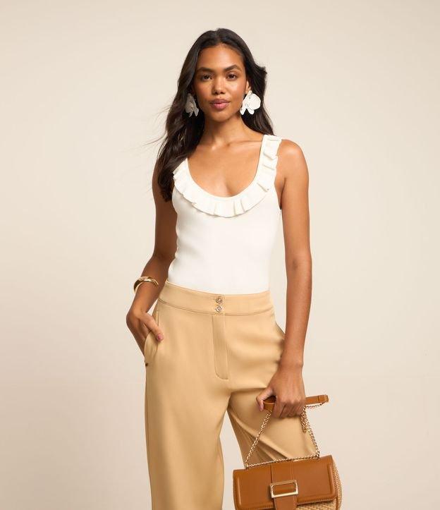 Body Sem Manga em Tricô Canelado com Babado - 2