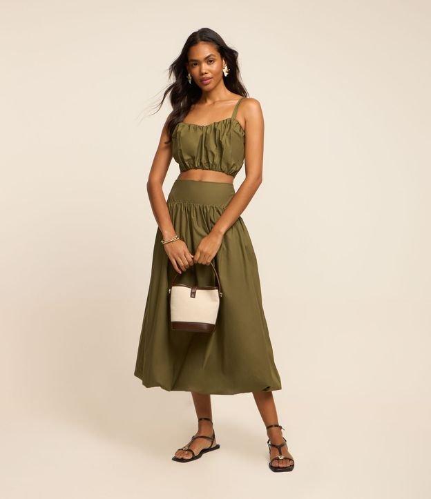 Saia Balonê Midi em Tricoline com Cós Largo - 1