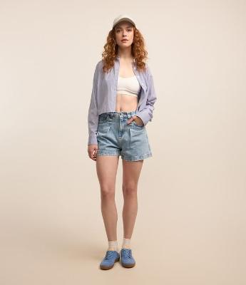 Short Mom Jeans com Cós Interno Estampado