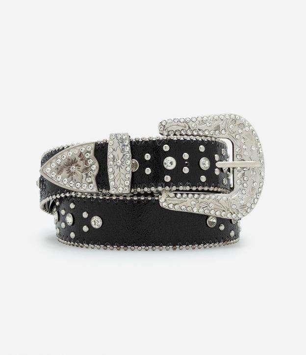 Cinto Largo Glossy em PU com Pedraria Aplicadas - 1