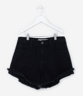 Short Infantil em Jeans com Barra Desfiada - Tam 5 a 14 Anos