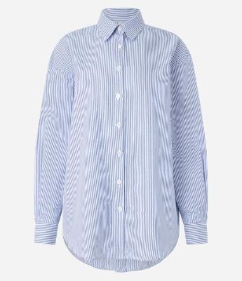 Camisa Oversized em Tricoline Listrada com Fio Tinto