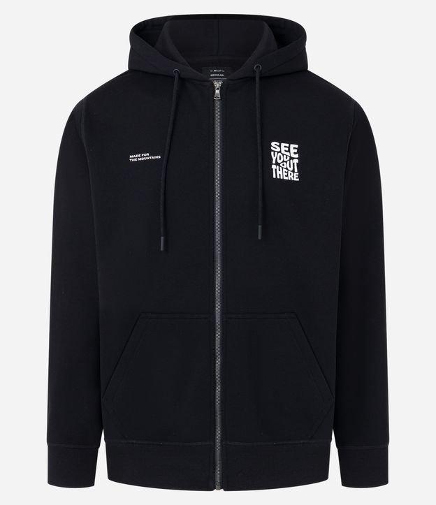 Casaco em Moletom com Estampa Lettering e Capuz - 1