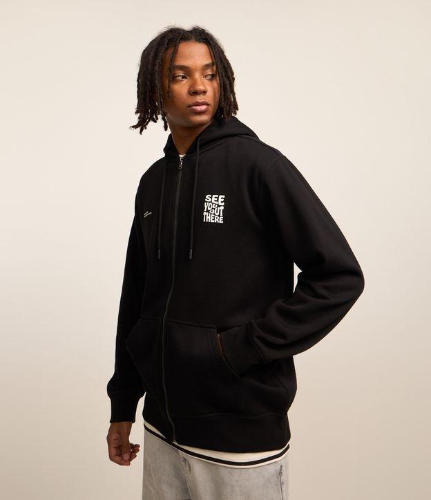 Casaco em Moletom com Estampa Lettering e Capuz - 2