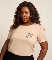 Camiseta Manga Bufante com Lacinho Bordado Curve & Plus Size - 1