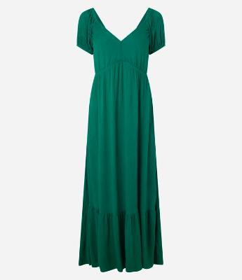 Vestido Midi Texturizado com Decote Coração