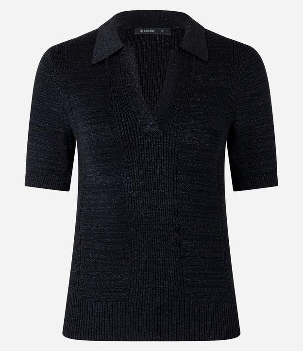 Blusa em Tricô com Gola Polo e Fio Metalizado - 1