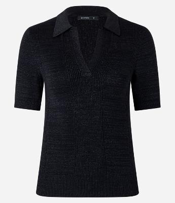 Blusa em Tricô com Gola Polo e Fio Metalizado