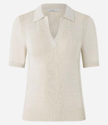 Blusa em Tricô com Gola Polo e Fio Metalizado