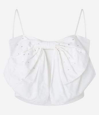 Blusa Cropped em Algodão com Laço e Brilhos Aplicados