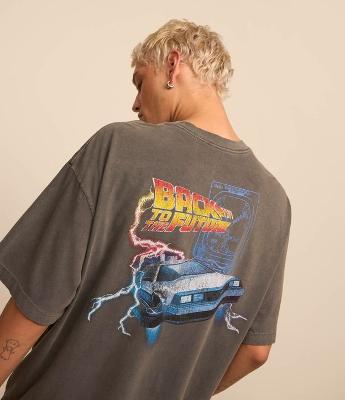 Camiseta Overboxy em Malhão Estonado com Estampa Back To The Future