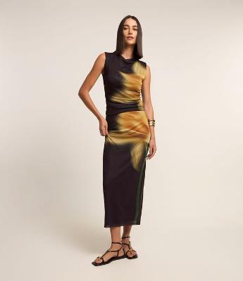 Saia Midi com Tule e Estampa de Flor Narcissus