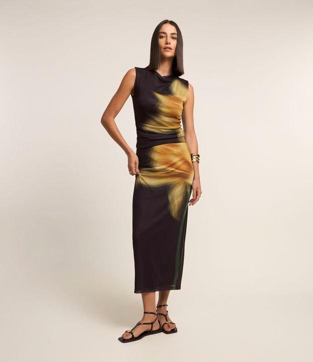 Saia Midi com Tule e Estampa de Flor Narcissus - 1