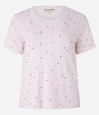 Blusa de Pijama Manga Curta Xadrez Vichy com Coração