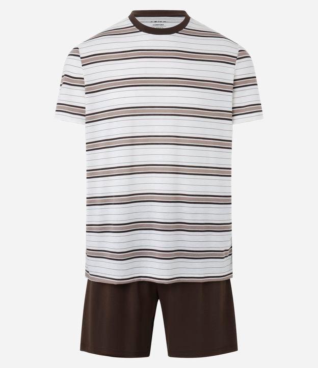 Pijama Curto em Poliviscose com Listras Finas - 1