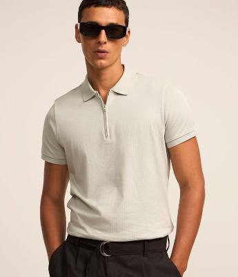 Camisa Polo em Algodão Peruano com Zíper na Gola