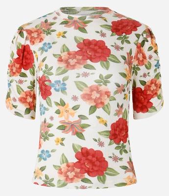 Blusa em Ribana com Franzidinho e Estampa Floral