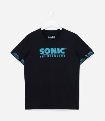 Camiseta Infantil com Estampa Sonic e Detalhe na Manga - Tam 4 a 12 Anos