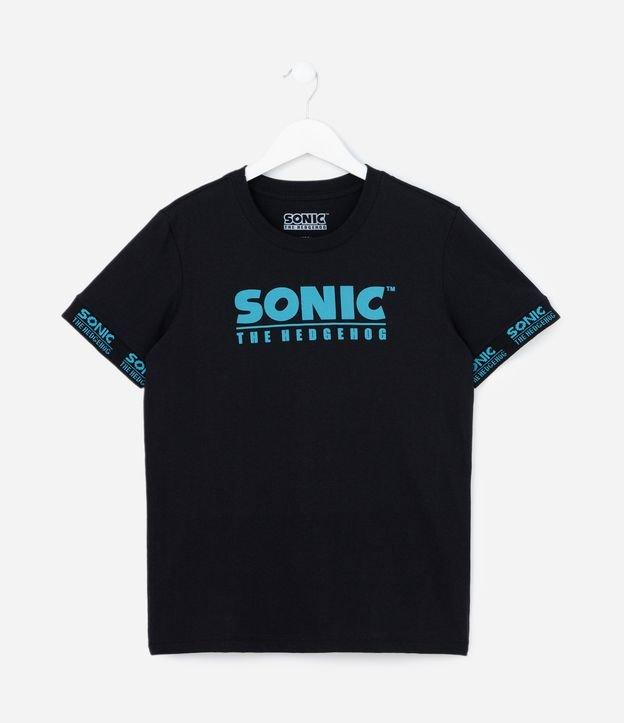 Camiseta Infantil com Estampa Sonic e Detalhe na Manga - Tam 4 a 12 Anos - 1