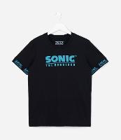 Camiseta Infantil com Estampa Sonic e Detalhe na Manga - Tam 4 a 12 Anos - 1