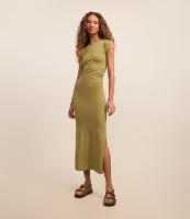 Vestido Long Midi com Franzido e Fenda Lateral - 1