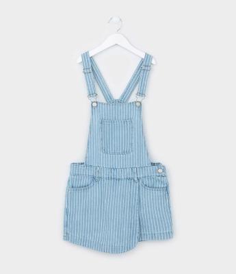 Macaquinho Short Saia em Jeans Listrado - Tam 5 a 14 Anos