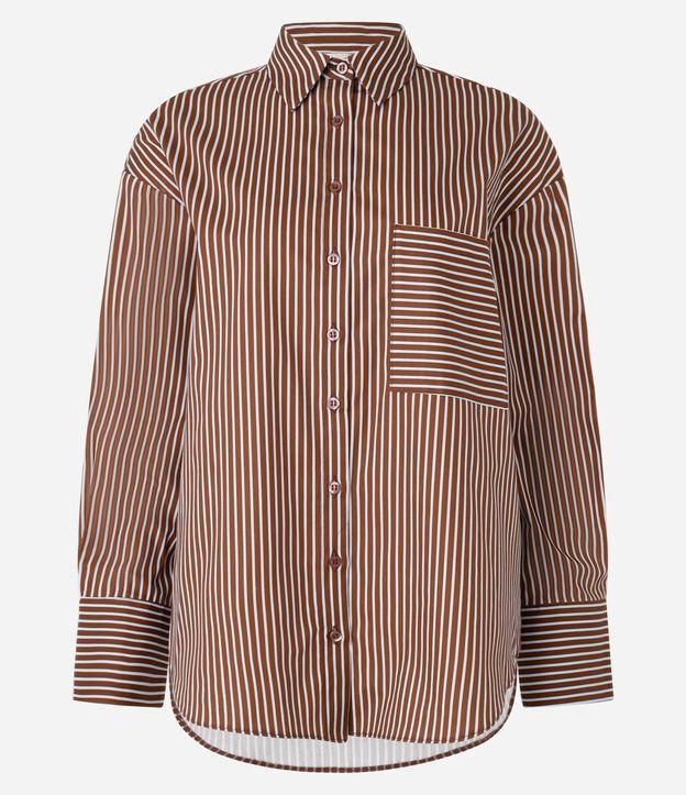 Camisa Oversized em Tricoline com Bolso e Listras Fio Tinto - 1
