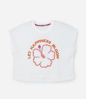 Camiseta em Algodão Bordado de Hibisco Curve & Plus Size