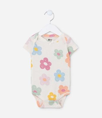 Body em Suedine com Estampa Floral - Tam 0 a 18 Meses