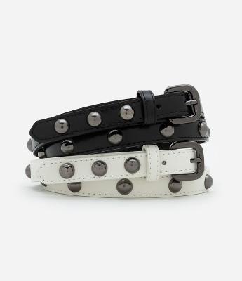Kit 02 Cintos Finos em PU com Tachas e Fivelas em Metal