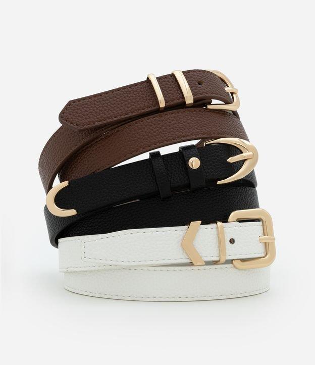 Kit 03 Cintos Médios em PU com Fivelas de Diferentes Formatos - 1