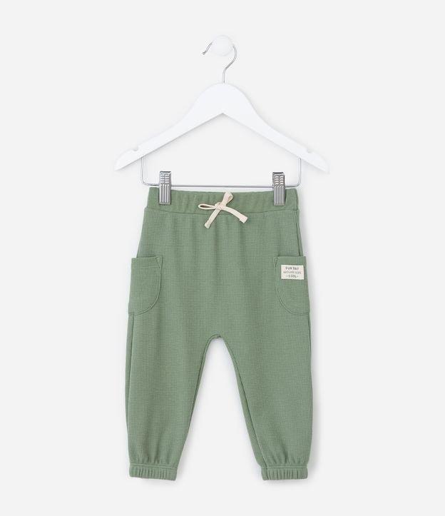 Calça Infantil com Textura Waffle e Bolsos - Tam 0 a 18 meses - 1