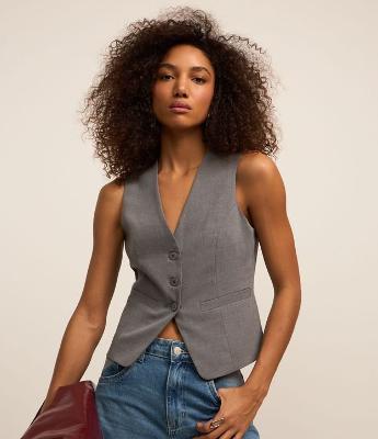 Colete Alongado Alfaiatado com Botões Frontais