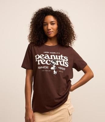 Camiseta Alongada em Algodão com Estampa Peanuts Records