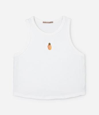 Blusa Regata Cropped com Bordado de Caju Curve & Plus Size