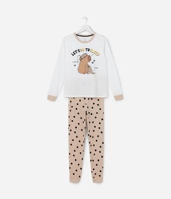 Pijama Longo Infantil com Estampa Capivara - Tam 5 a 14 Anos