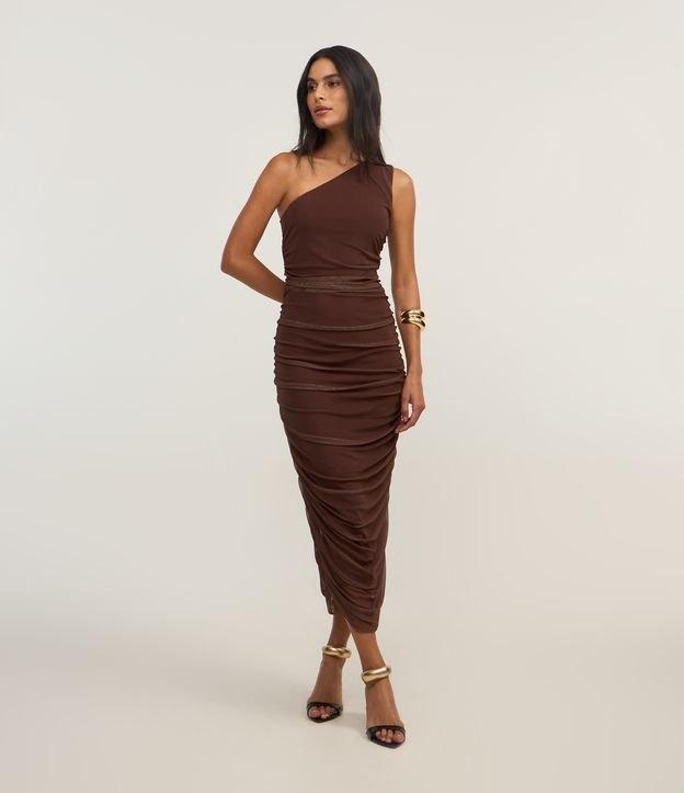 Vestido New Midi Ombro Só em Tule com Franzidos - 2